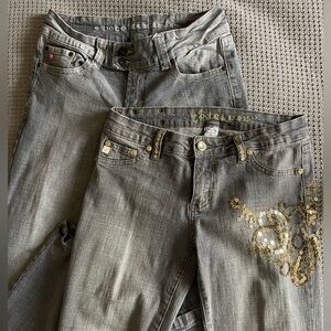 2x1 BEBE Gray Plane Jeans and Gold Sequin Jeans